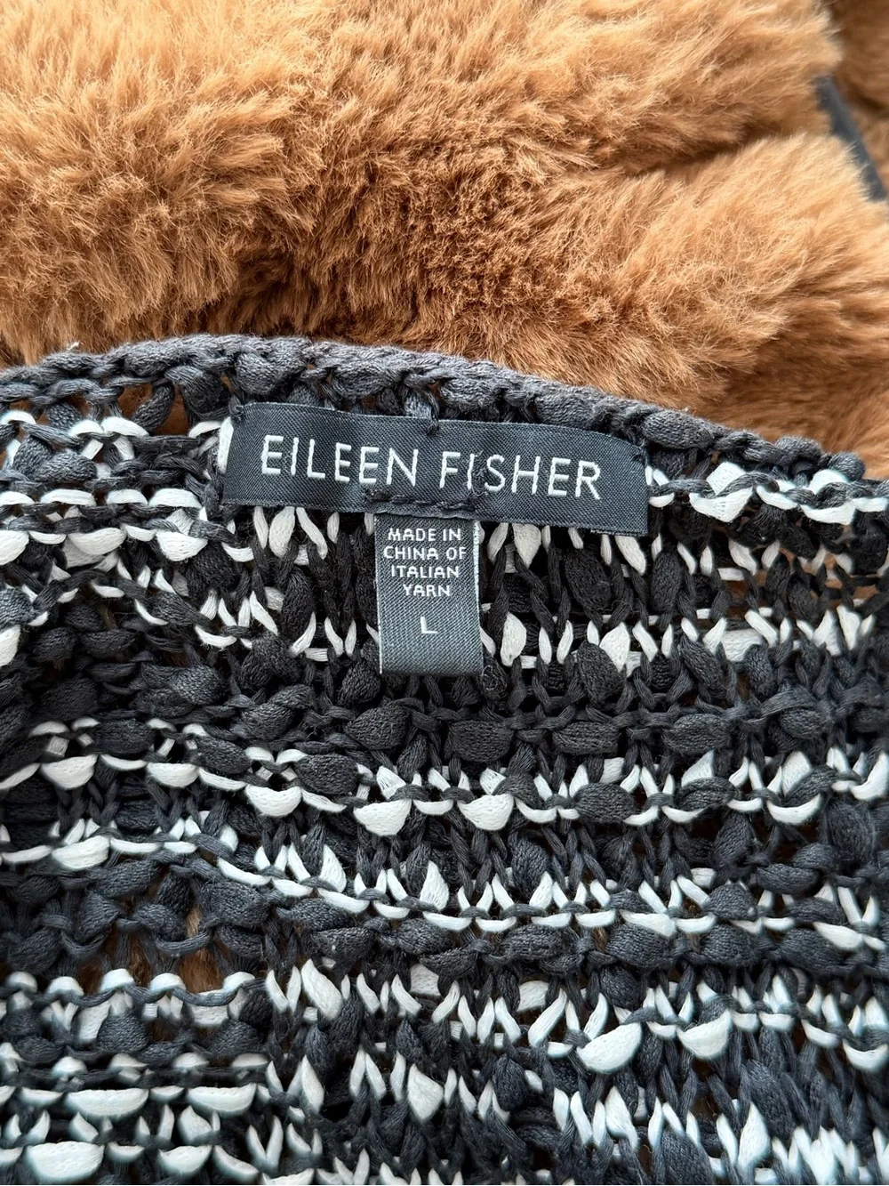 Eileen Fisher L Black White Cotton Knit Top Italian Yarn - Picture 3 of 6